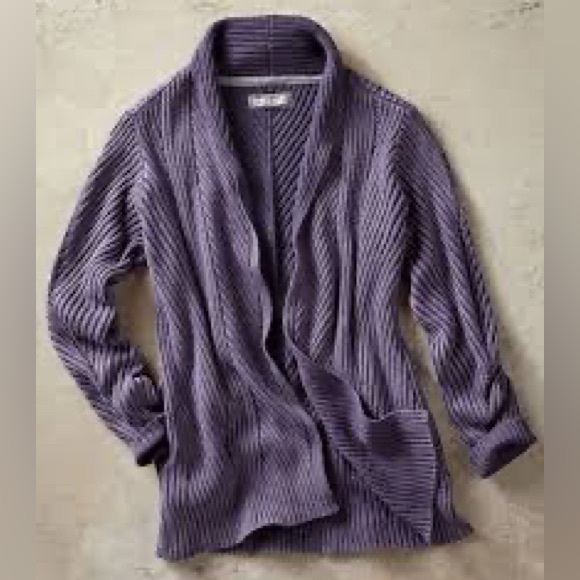 Carbon2Cobalt Aster Cardigan Size Large Rib Knit Aubergine Purple Cozy